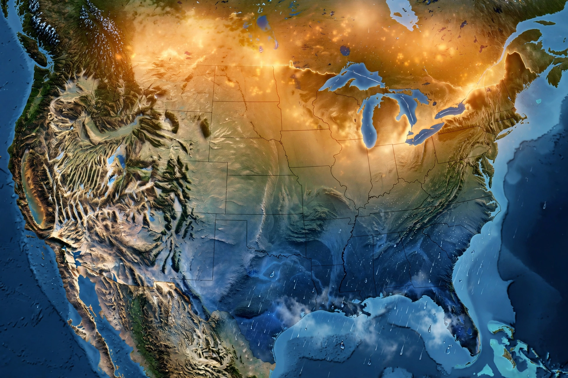 Map-style visualization of El Niño 2026 winter weather impacts across the United States