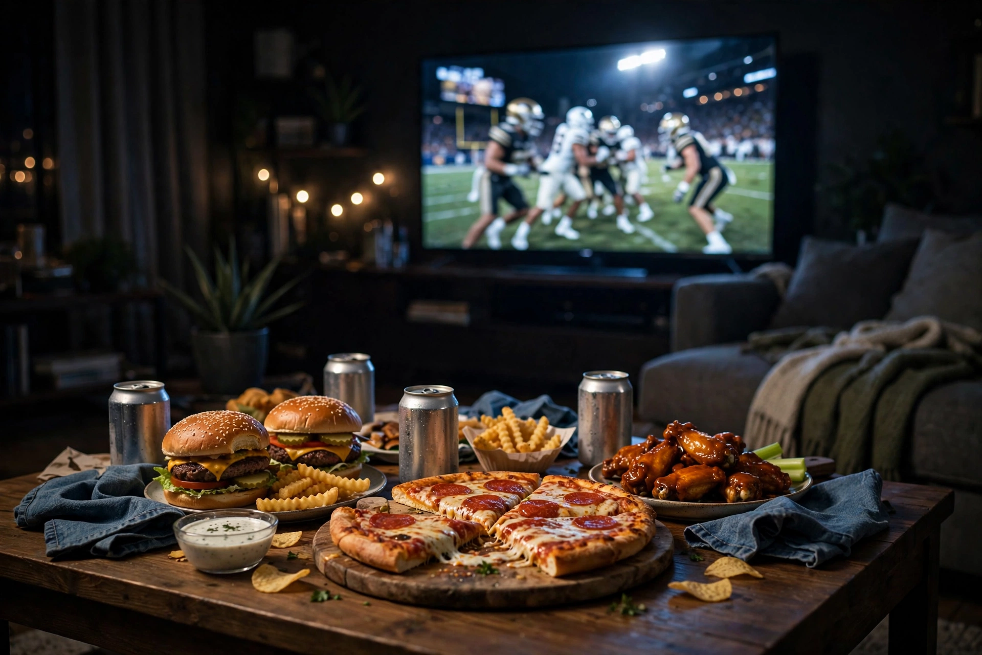 College football game day watch party with DoorDash food delivery spread