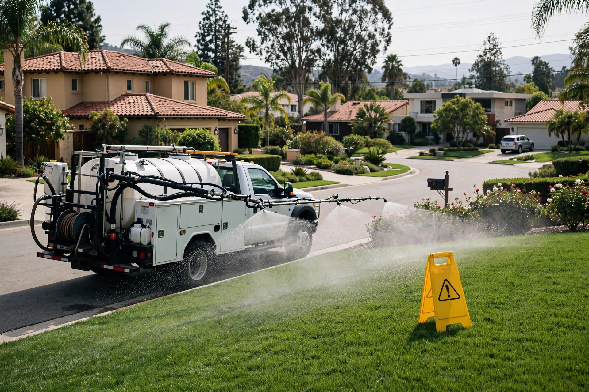 Pesticide herbicide spraying in a Ladera Ranch neighborhood — chemical use under scrutiny after Ewing sarcoma diagnoses