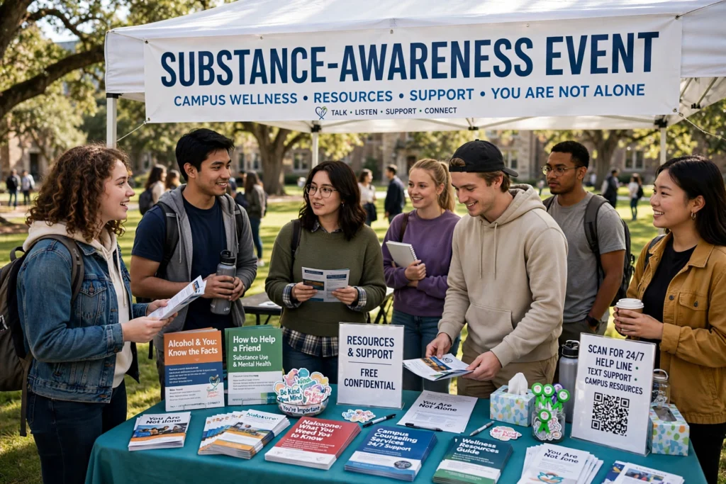 Students at an outdoor substance-awareness event on campus