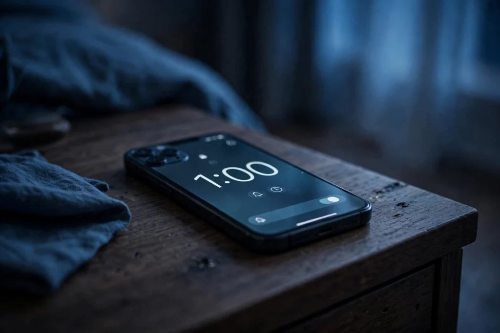 A smartphone showing 1:00 a.m. after clocks fall back on November 1, 2026