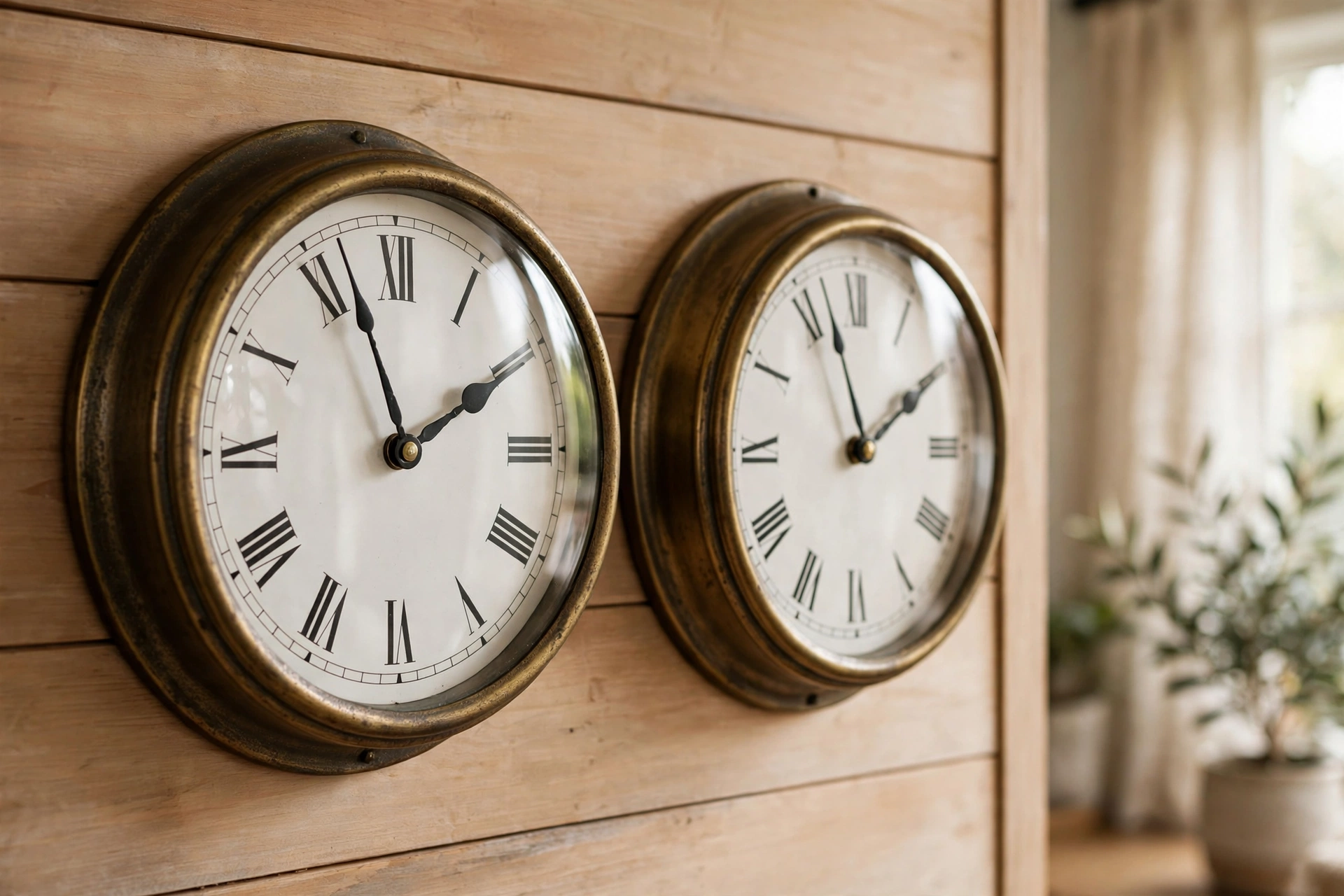 Wall clocks showing the fall back time change as the US debates permanent daylight savings time