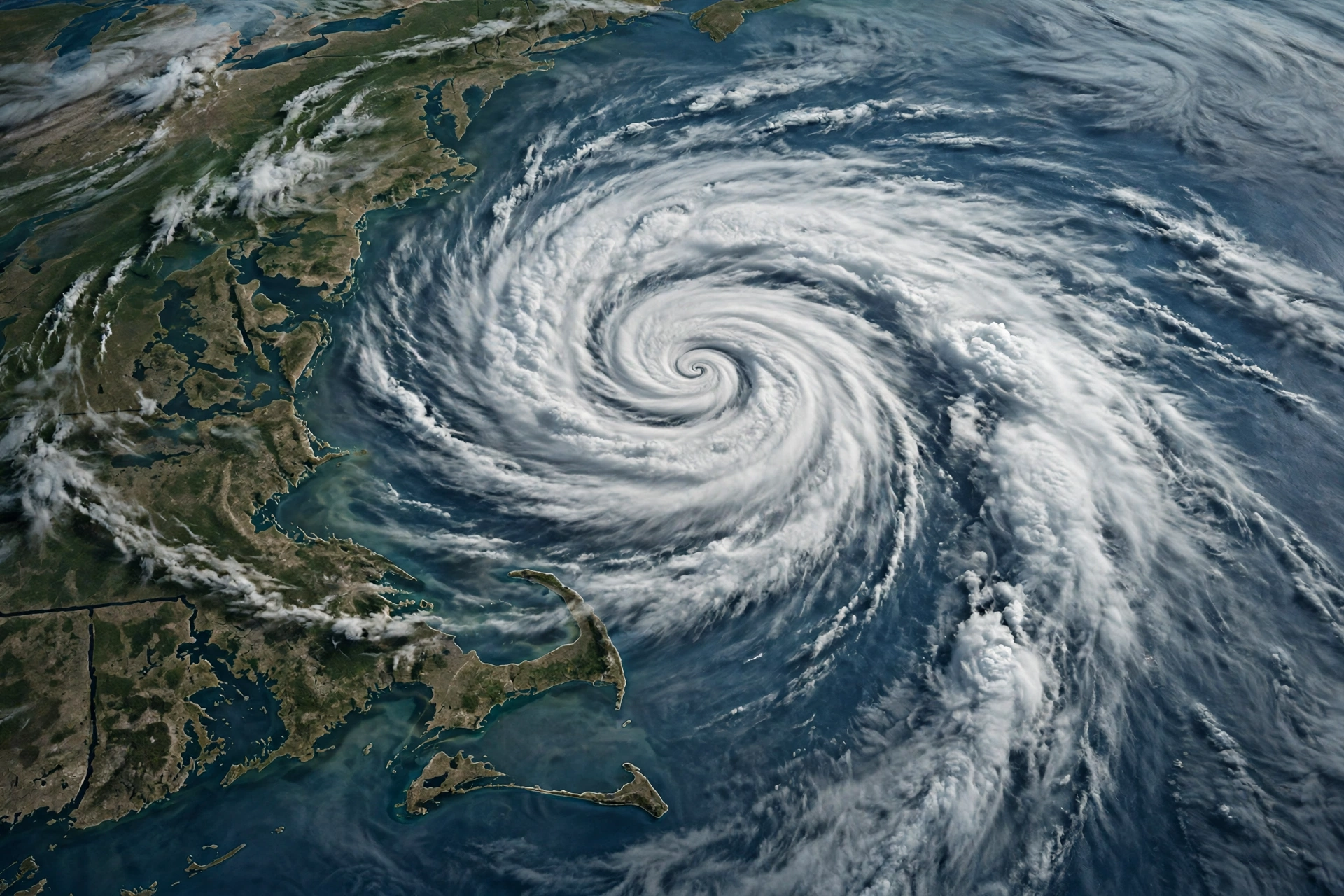 Swirling low-pressure nor'easter storm system over the Atlantic coast
