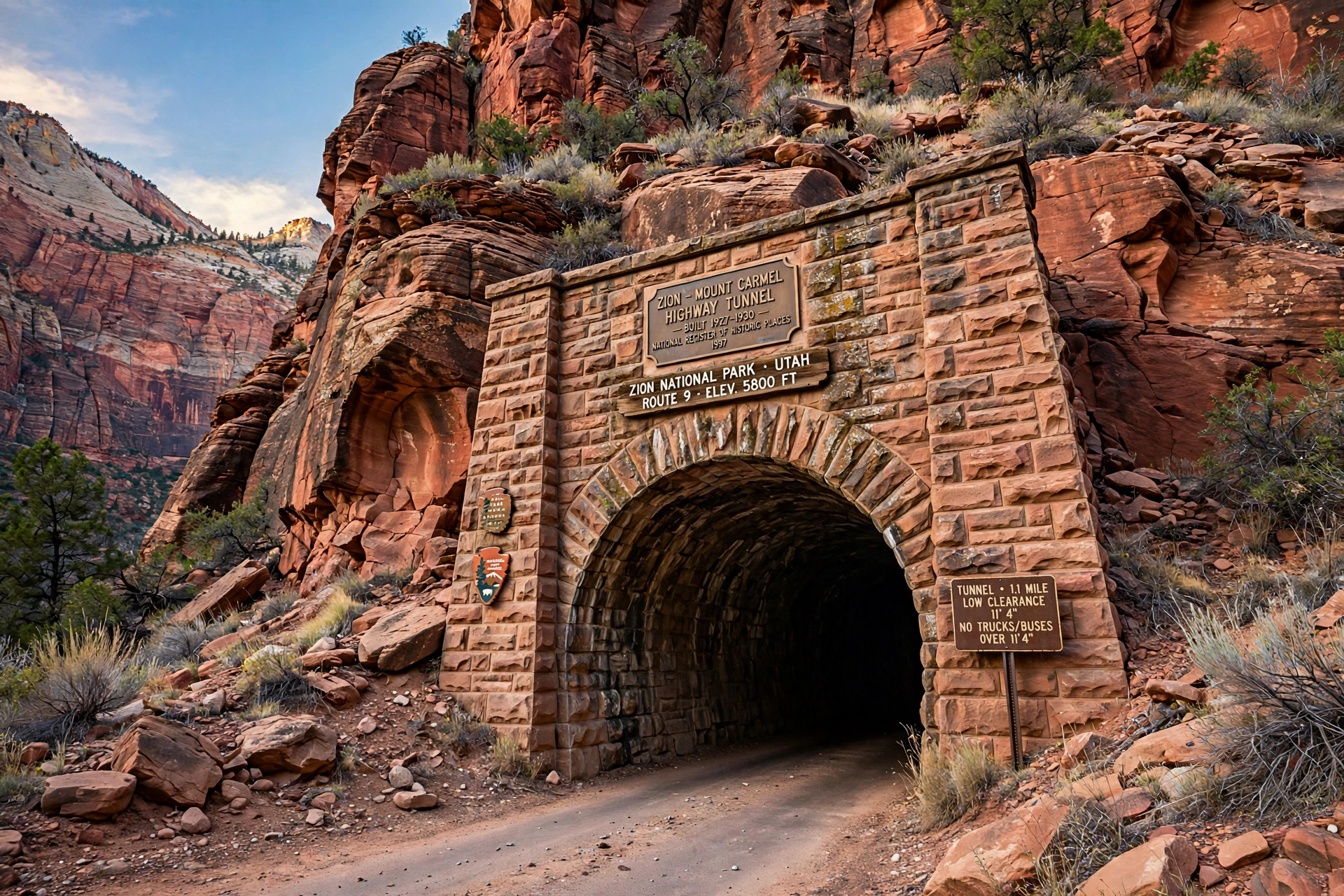 Zion Mount Carmel Highway tunnel entrance in Zion National Park