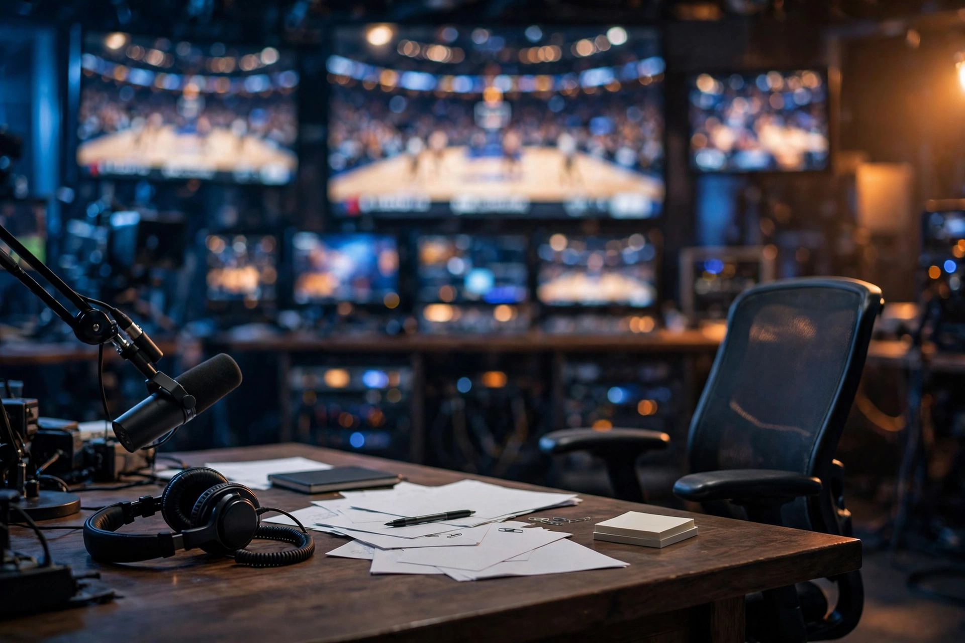 Chris Spatola ESPN analyst career - television broadcast desk with microphone and headset in sports studio