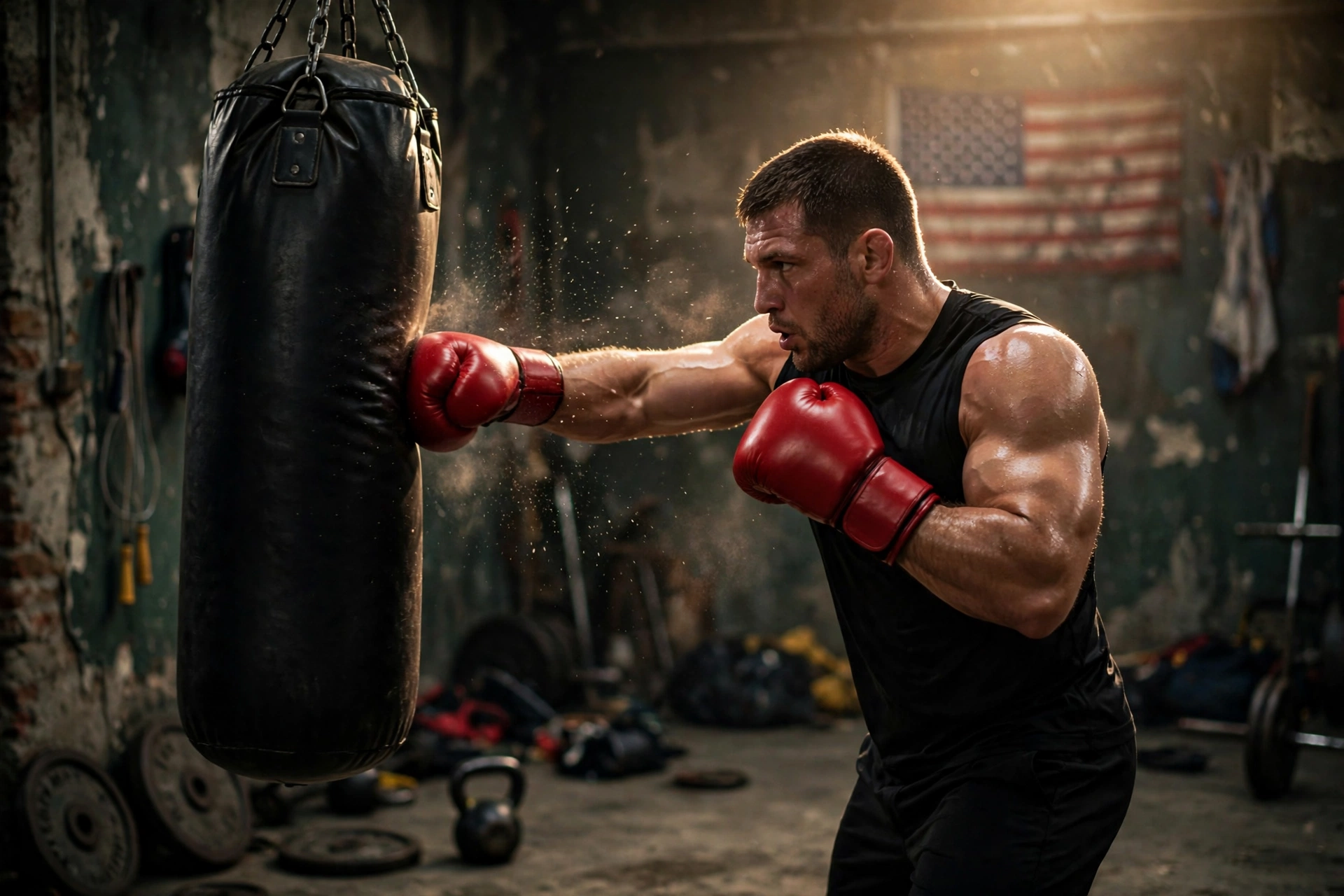Former US Marine Sean Sharaf training in the gym before his UFC 331 knockout win
