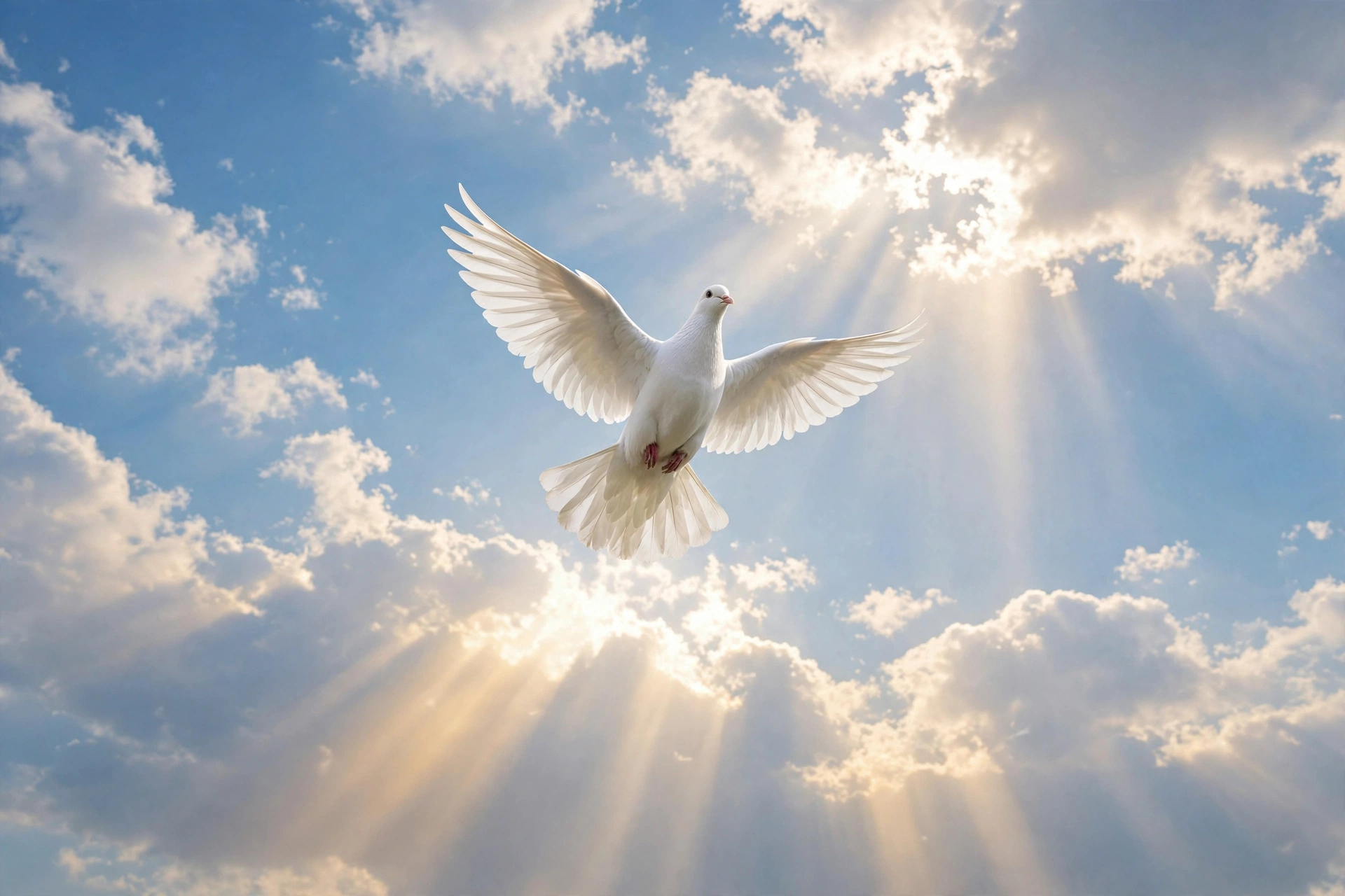 White dove flying into a bright sky as a symbol of peace and remembrance