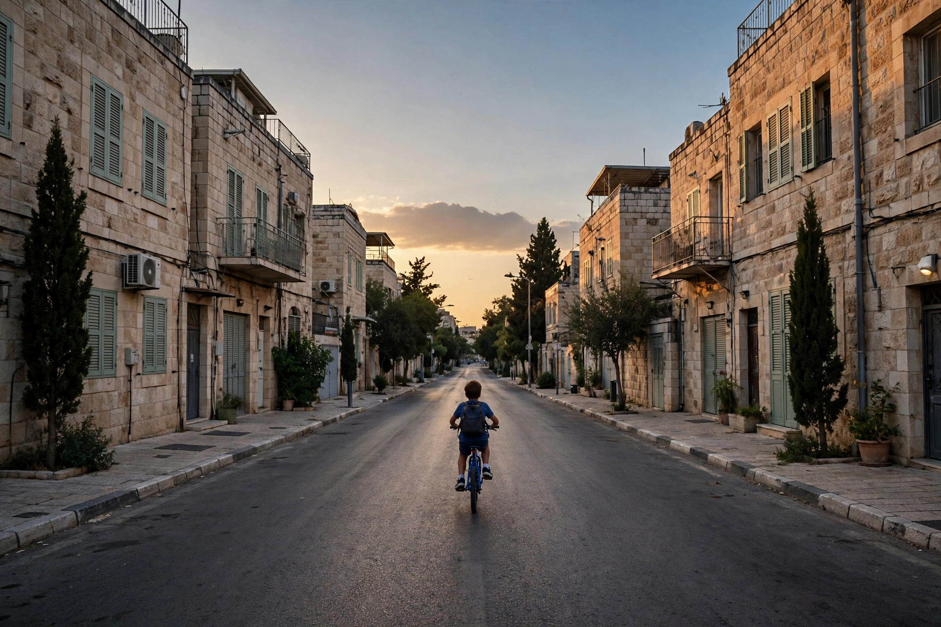Empty quiet street in Israel at dusk on Yom Kippur 2026