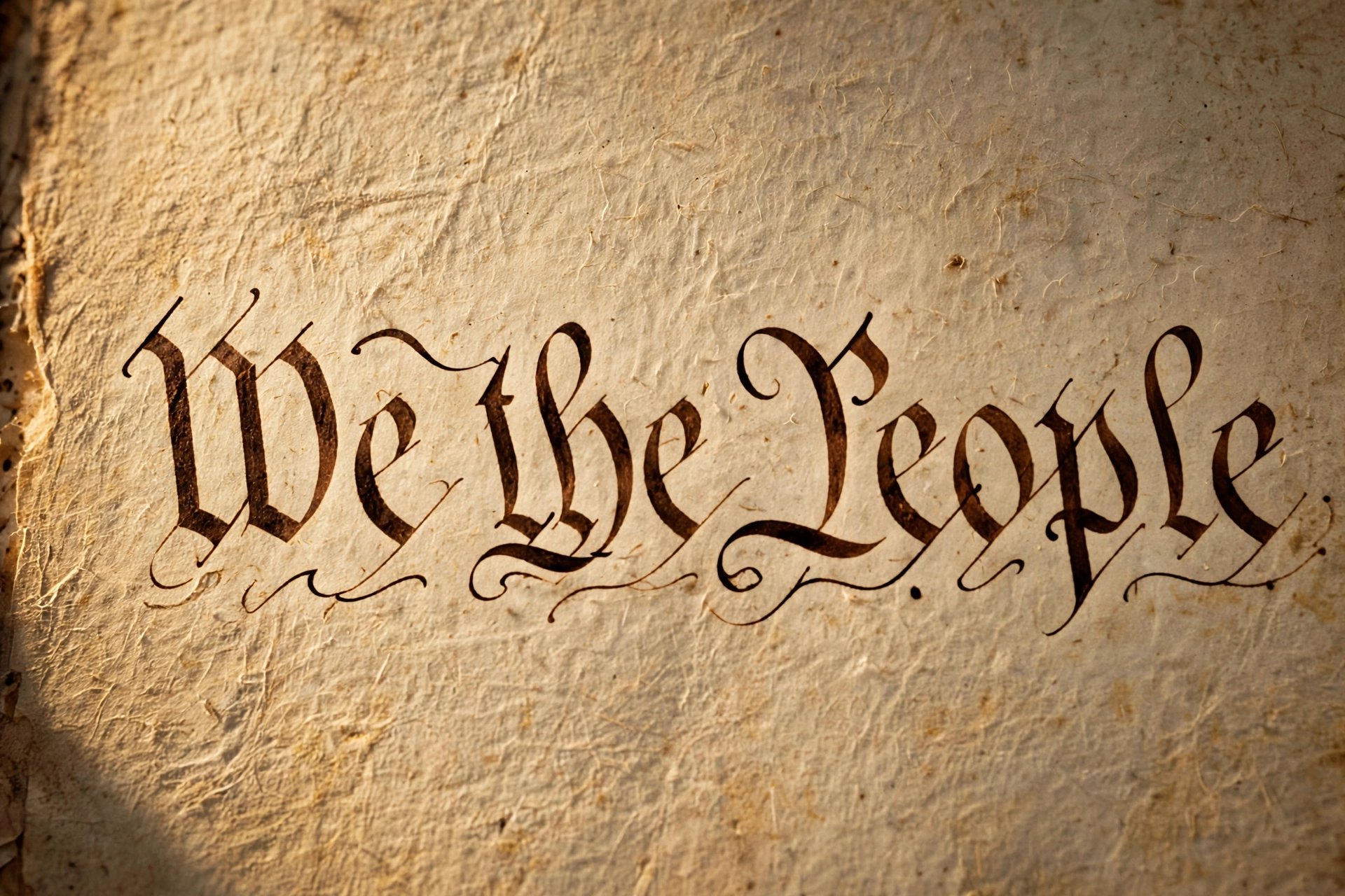 'We the People' calligraphy close-up on the Constitution parchment
