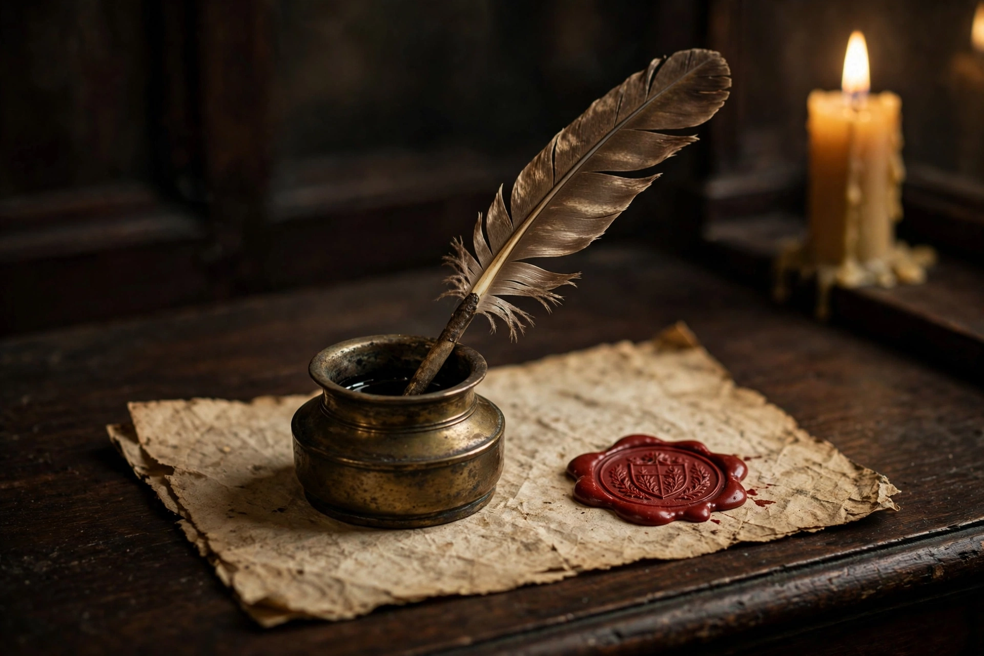Quill pen and inkwell on aged parchment symbolizing the 1787 signing