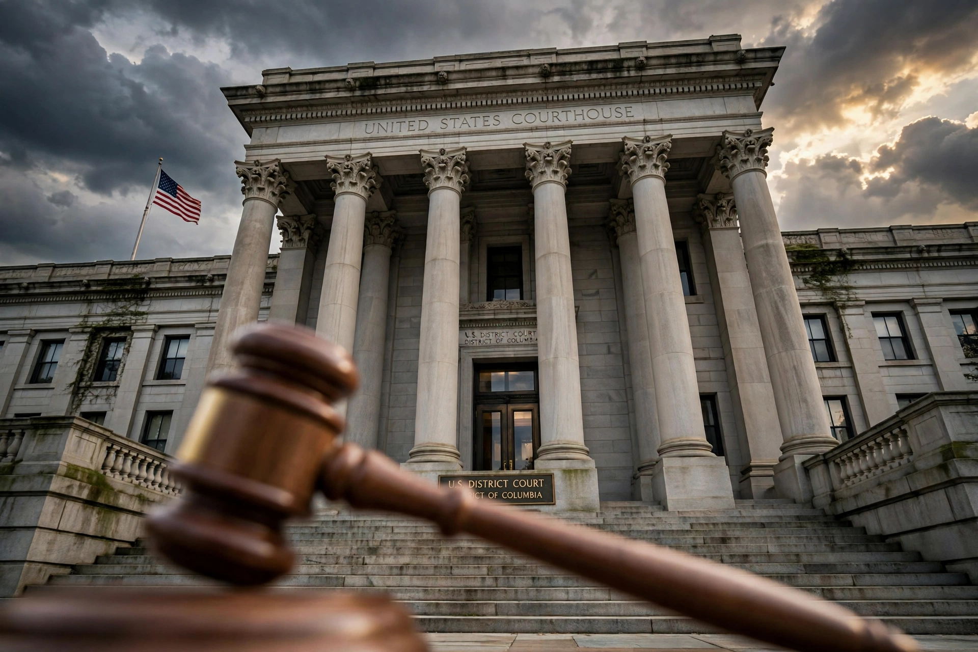 Federal courthouse columns representing the court-approved expanded Amazon settlement